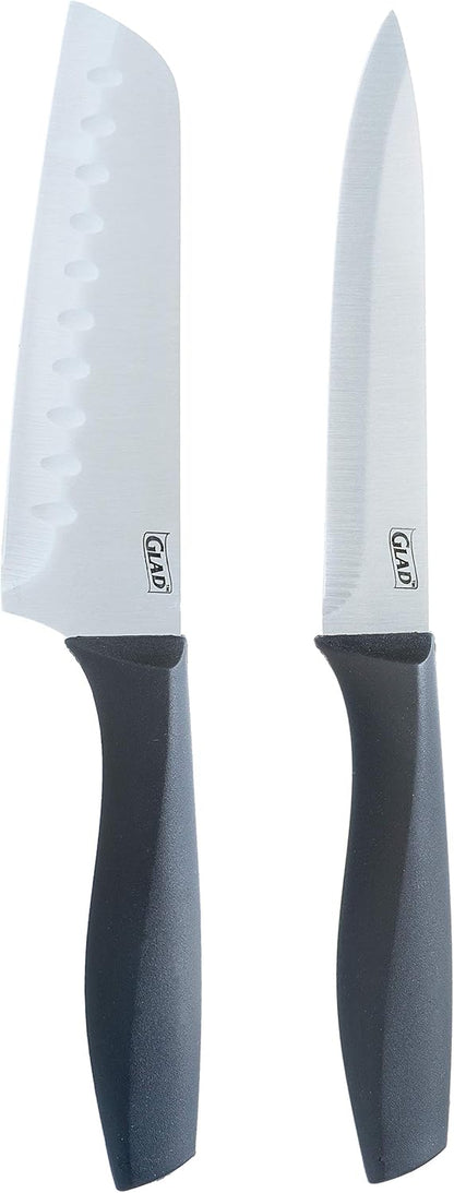 Glad Knife Set with Cutting Board, 5 Pieces | Sharp Santoku and Utility Knives with Blade Covers and Plastic Chopping Block | Kitchen Cooking Accessories