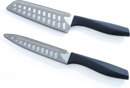 Glad Knife Set with Cutting Board, 5 Pieces | Sharp Santoku and Utility Knives with Blade Covers and Plastic Chopping Block | Kitchen Cooking Accessories