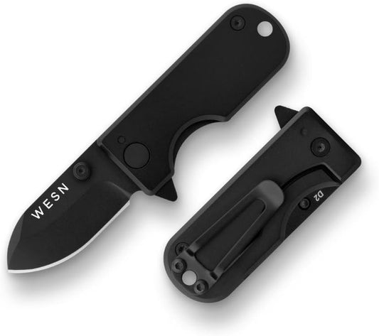 Microblade Premium Folding Pocket Knife - 1.5" D2 Steel Blade, Compact Titanium EDC Knife with G10 Handle, Manual Thumb Stud, Deep Carry Clip - Lightweight Everyday Carry (Blacked Out)
