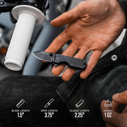 Microblade Premium Folding Pocket Knife - 1.5" D2 Steel Blade, Compact Titanium EDC Knife with G10 Handle, Manual Thumb Stud, Deep Carry Clip - Lightweight Everyday Carry (Blacked Out)
