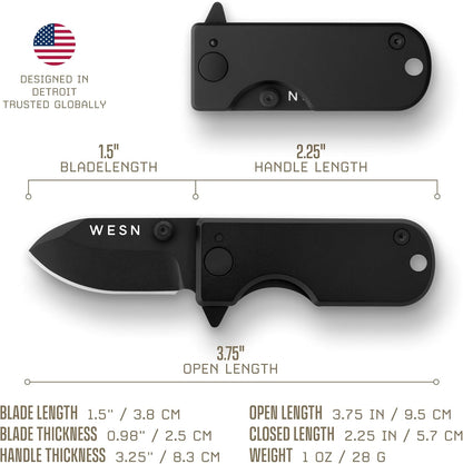 Microblade Premium Folding Pocket Knife - 1.5" D2 Steel Blade, Compact Titanium EDC Knife with G10 Handle, Manual Thumb Stud, Deep Carry Clip - Lightweight Everyday Carry (Blacked Out)