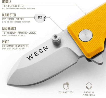 Microblade Premium Folding Pocket Knife - 1.5" D2 Steel Blade, Compact Titanium EDC Knife with G10 Handle, Manual Thumb Stud, Deep Carry Clip - Lightweight Everyday Carry (Blacked Out)