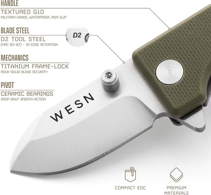 Microblade Premium Folding Pocket Knife - 1.5" D2 Steel Blade, Compact Titanium EDC Knife with G10 Handle, Manual Thumb Stud, Deep Carry Clip - Lightweight Everyday Carry (Blacked Out)