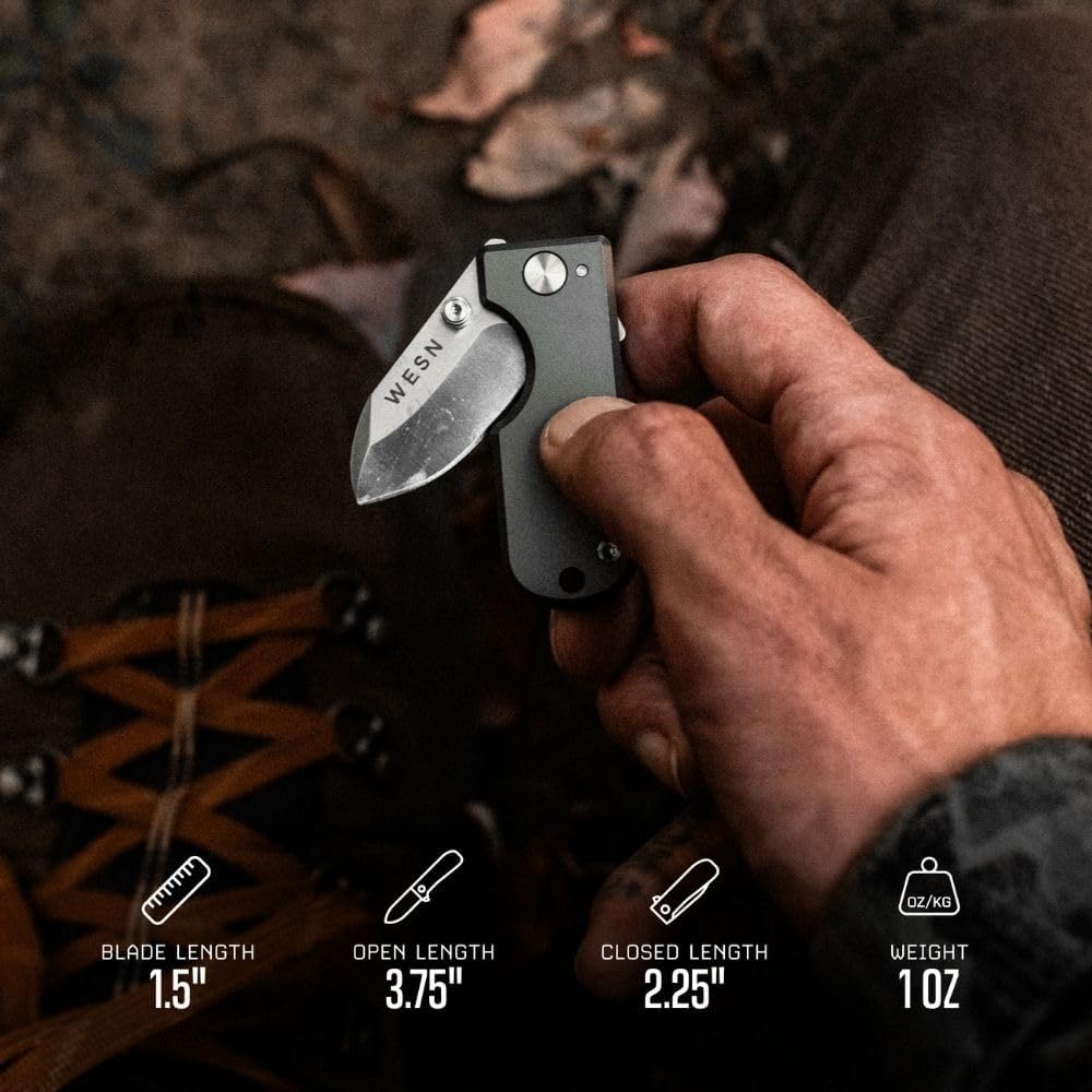 Microblade Premium Folding Pocket Knife - 1.5" D2 Steel Blade, Compact Titanium EDC Knife with G10 Handle, Manual Thumb Stud, Deep Carry Clip - Lightweight Everyday Carry (Blacked Out)