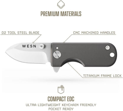 Microblade Premium Folding Pocket Knife - 1.5" D2 Steel Blade, Compact Titanium EDC Knife with G10 Handle, Manual Thumb Stud, Deep Carry Clip - Lightweight Everyday Carry (Blacked Out)