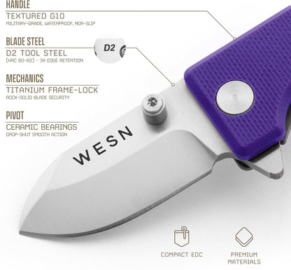Microblade Premium Folding Pocket Knife - 1.5" D2 Steel Blade, Compact Titanium EDC Knife with G10 Handle, Manual Thumb Stud, Deep Carry Clip - Lightweight Everyday Carry (Blacked Out)