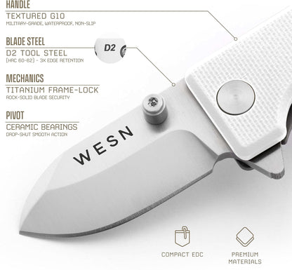 Microblade Premium Folding Pocket Knife - 1.5" D2 Steel Blade, Compact Titanium EDC Knife with G10 Handle, Manual Thumb Stud, Deep Carry Clip - Lightweight Everyday Carry (Blacked Out)