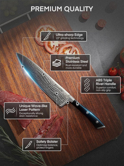 Kitchen Knife Set, FOHERE Knives Set with Magnetic Knife Holder and Sharpener, 7 Pieces Sharp Chef Knife Set with Ergonomic Handle, High Carbon Stainless Steel Knives Set for kitchen
