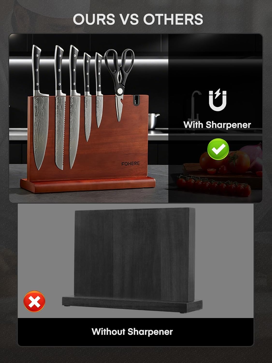 Kitchen Knife Set, FOHERE Knives Set with Magnetic Knife Holder and Sharpener, 7 Pieces Sharp Chef Knife Set with Ergonomic Handle, High Carbon Stainless Steel Knives Set for kitchen