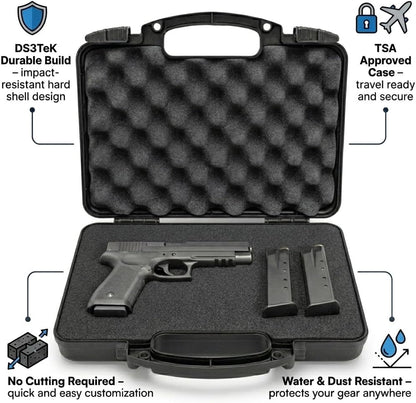 TSA Approved Hard Gun Case – Airline Approved Lockable Pistol Carrying Case with Dual Latch & Customizable Foam – Fits 9mm Handgun, Revolver & Firearm for Travel & Range Use