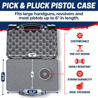 TSA Approved Hard Gun Case – Airline Approved Lockable Pistol Carrying Case with Dual Latch & Customizable Foam – Fits 9mm Handgun, Revolver & Firearm for Travel & Range Use