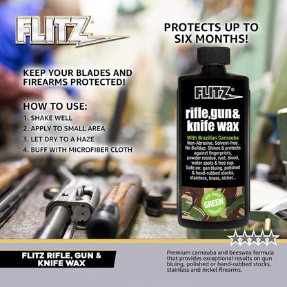 Flitz Rifle, Gun, Knife Wax - 7.6oz Bottle of USA-Made, Premium Beeswax & Carnauba to Polish, Protect, & Remove Water Stains, Fingerprints, Rust - Non-Abrasive, Water-Based Gun Stock Wax (1 Pack)