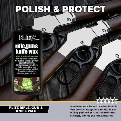 Flitz Rifle, Gun, Knife Wax - 7.6oz Bottle of USA-Made, Premium Beeswax & Carnauba to Polish, Protect, & Remove Water Stains, Fingerprints, Rust - Non-Abrasive, Water-Based Gun Stock Wax (1 Pack)