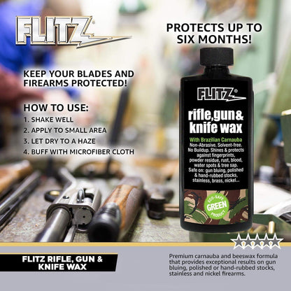 Flitz Rifle, Gun, Knife Wax - 7.6oz Bottle of USA-Made, Premium Beeswax & Carnauba to Polish, Protect, & Remove Water Stains, Fingerprints, Rust - Non-Abrasive, Water-Based Gun Stock Wax (1 Pack)