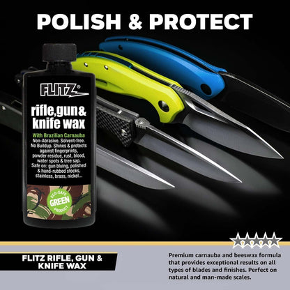 Flitz Rifle, Gun, Knife Wax - 7.6oz Bottle of USA-Made, Premium Beeswax & Carnauba to Polish, Protect, & Remove Water Stains, Fingerprints, Rust - Non-Abrasive, Water-Based Gun Stock Wax (1 Pack)