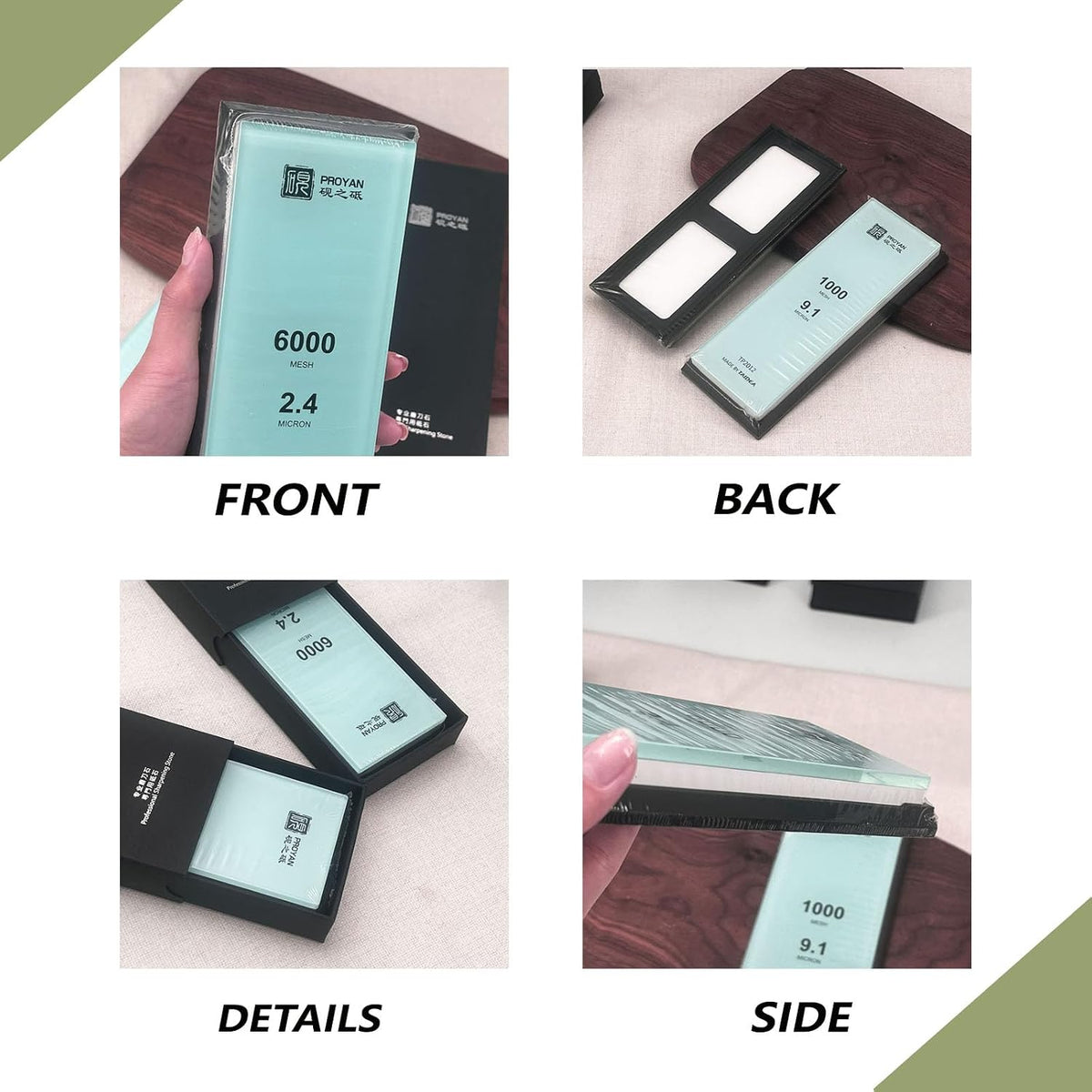 Glass Sharpening Stone with Non-slip Rubber Base, Professional Whetstone, Glass Stone 3000 Grit