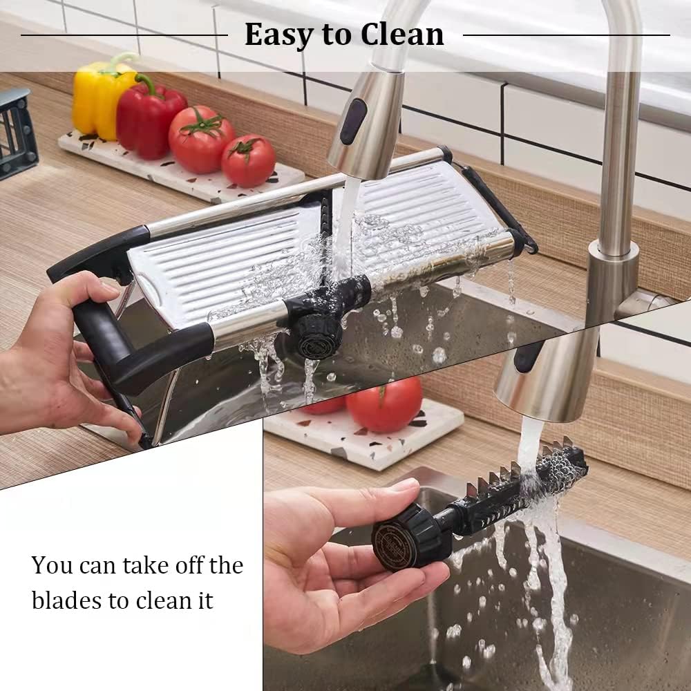Mandoline Slicer, Mandoline Slicer for Kitchen, Adjustable Mandolin, Stainless Steel Mandoline, Vegetable Slicer, Potato, Onion, Cucumber, Tomato, Veggie Slicer with Cut-Resistant Gloves