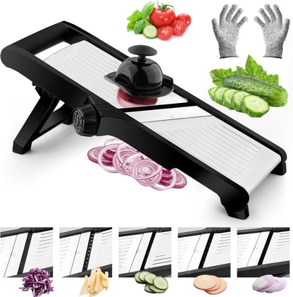 Mandoline Slicer, Mandoline Slicer for Kitchen, Adjustable Mandolin, Stainless Steel Mandoline, Vegetable Slicer, Potato, Onion, Cucumber, Tomato, Veggie Slicer with Cut-Resistant Gloves