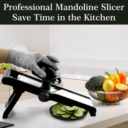 Mandoline Slicer, Mandoline Slicer for Kitchen, Adjustable Mandolin, Stainless Steel Mandoline, Vegetable Slicer, Potato, Onion, Cucumber, Tomato, Veggie Slicer with Cut-Resistant Gloves