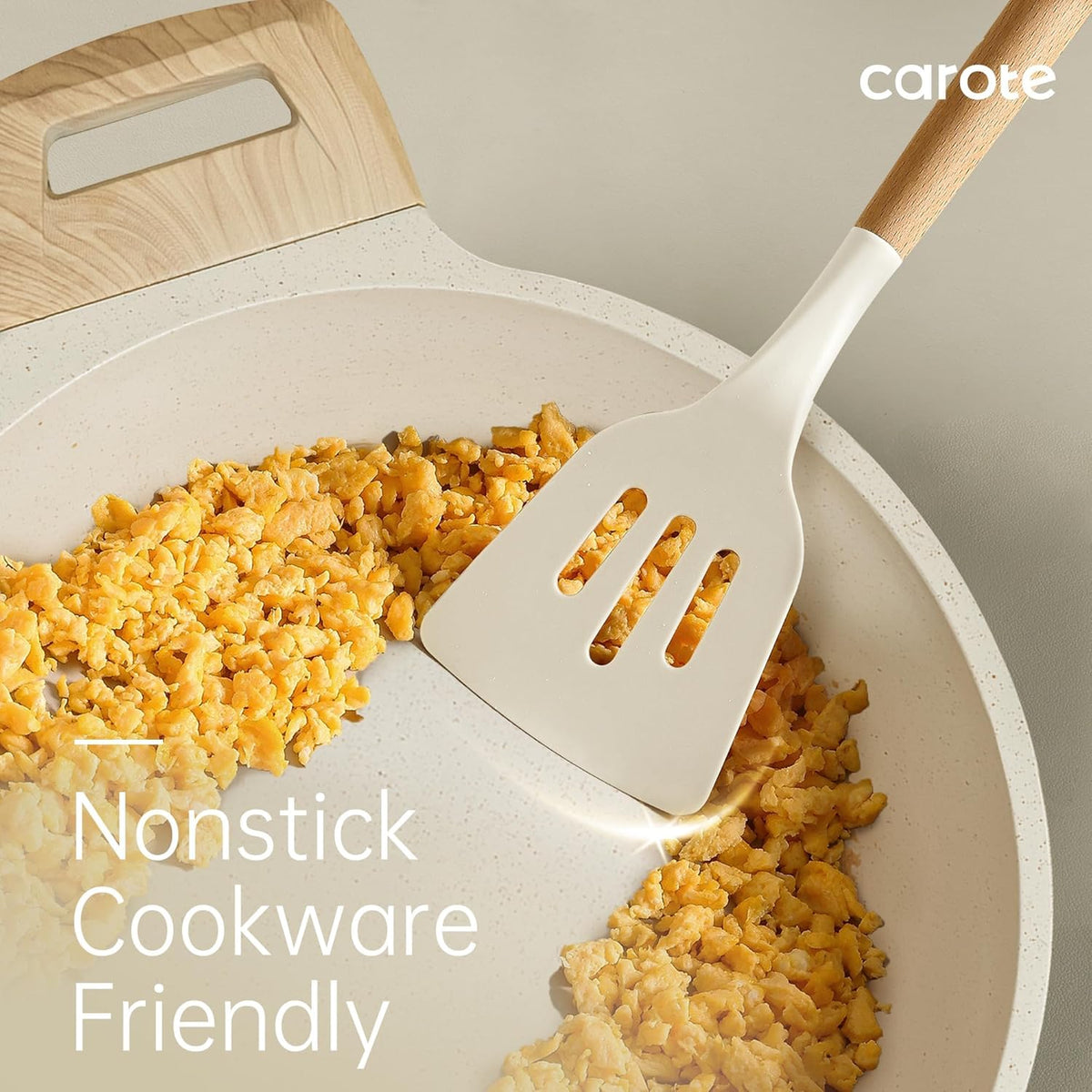10-Piece Kitchen Utensils Set with Wood Cool-Touch Handles, Cream | Silicone Cooking Utensil, Food Grade, Nonstick Cookware Friendly, BPA-Free, Heat-Resistant, Everyday Home Essentials, Gifts