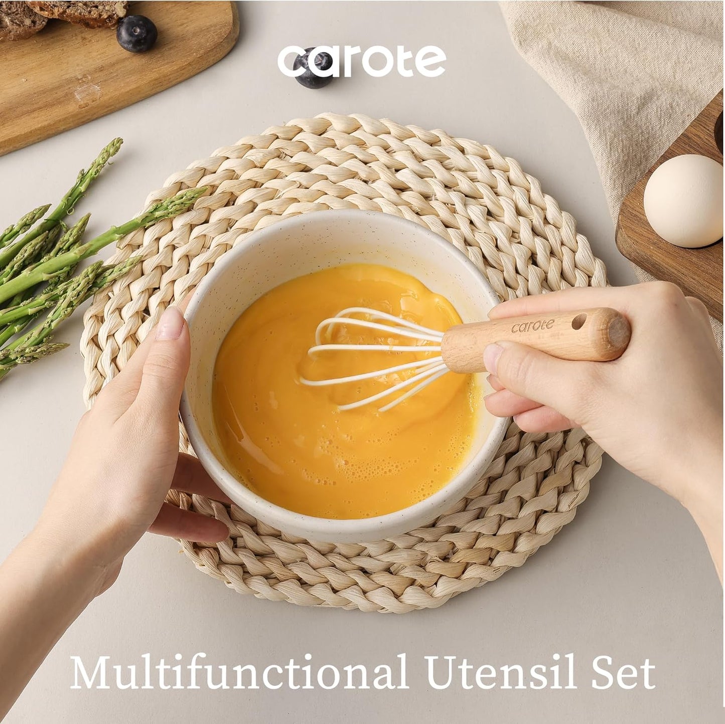 10-Piece Kitchen Utensils Set with Wood Cool-Touch Handles, Cream | Silicone Cooking Utensil, Food Grade, Nonstick Cookware Friendly, BPA-Free, Heat-Resistant, Everyday Home Essentials, Gifts