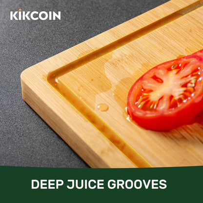 17”×11” Bamboo Cutting Boards for Kitchen, Healthy Wooden Cutting Boards for Kitchen, Charcuterie, Extra Large Chopping Boards with Deep Juice Groove, Fathers Day Gift for Men, Natural