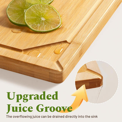 17”×11” Bamboo Cutting Boards for Kitchen, Healthy Wooden Cutting Boards for Kitchen, Charcuterie, Extra Large Chopping Boards with Deep Juice Groove, Fathers Day Gift for Men, Natural