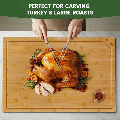 17”×11” Bamboo Cutting Boards for Kitchen, Healthy Wooden Cutting Boards for Kitchen, Charcuterie, Extra Large Chopping Boards with Deep Juice Groove, Fathers Day Gift for Men, Natural