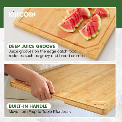17”×11” Bamboo Cutting Boards for Kitchen, Healthy Wooden Cutting Boards for Kitchen, Charcuterie, Extra Large Chopping Boards with Deep Juice Groove, Fathers Day Gift for Men, Natural