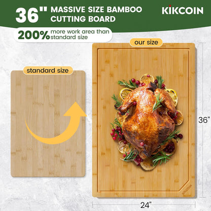 17”×11” Bamboo Cutting Boards for Kitchen, Healthy Wooden Cutting Boards for Kitchen, Charcuterie, Extra Large Chopping Boards with Deep Juice Groove, Fathers Day Gift for Men, Natural