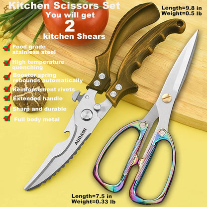 Premium Kitchen Shears 2-Pack Heavy Duty Poultry & Meat Scissors, Bone Shears for Cooking
