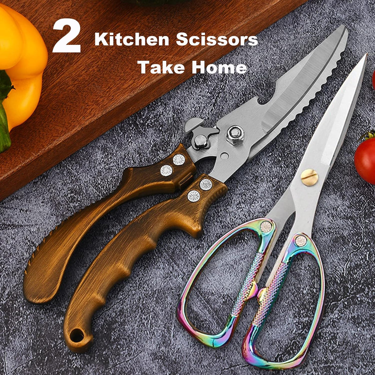 Premium Kitchen Shears 2-Pack Heavy Duty Poultry & Meat Scissors, Bone Shears for Cooking