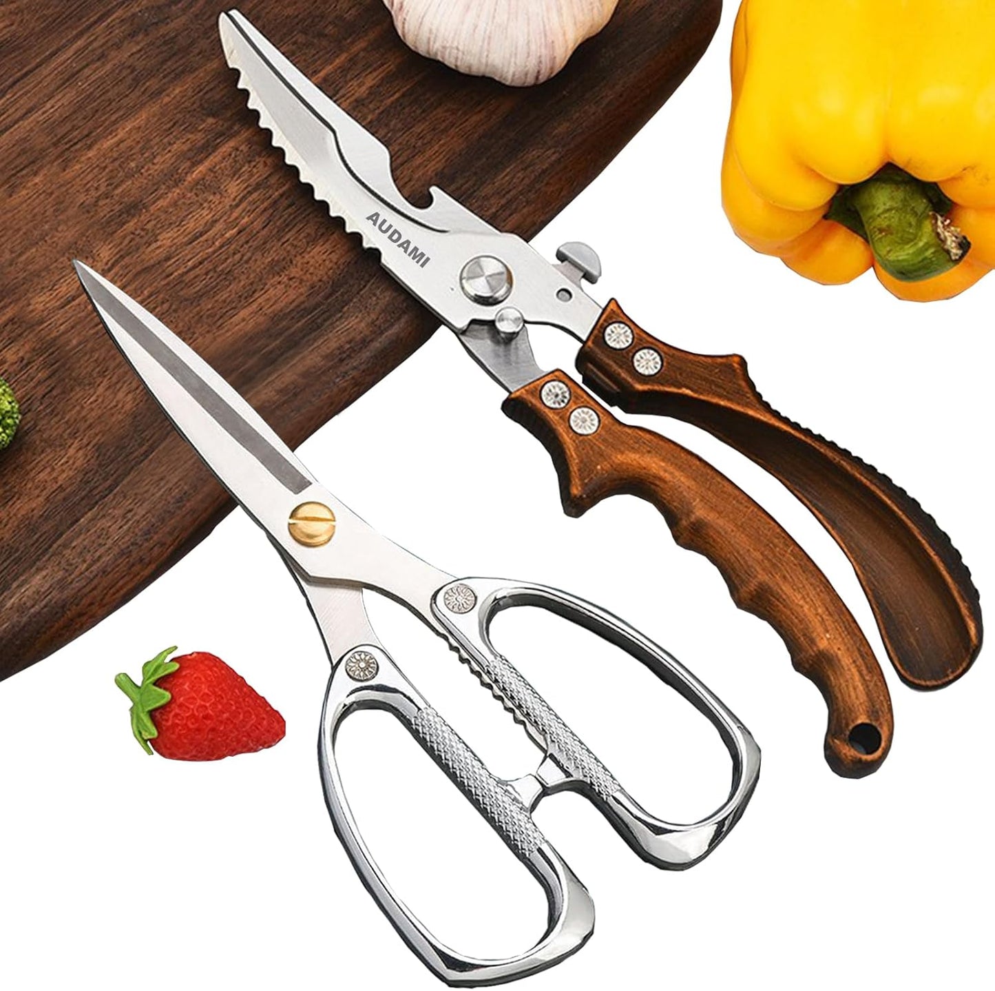Premium Kitchen Shears 2-Pack Heavy Duty Poultry & Meat Scissors, Bone Shears for Cooking