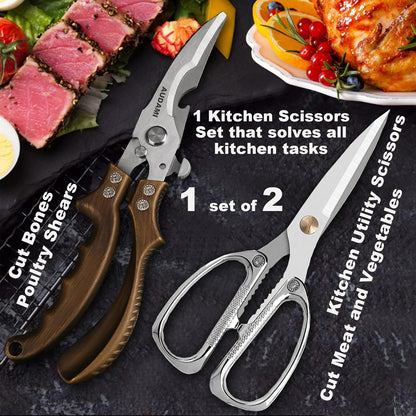 Premium Kitchen Shears 2-Pack Heavy Duty Poultry & Meat Scissors, Bone Shears for Cooking