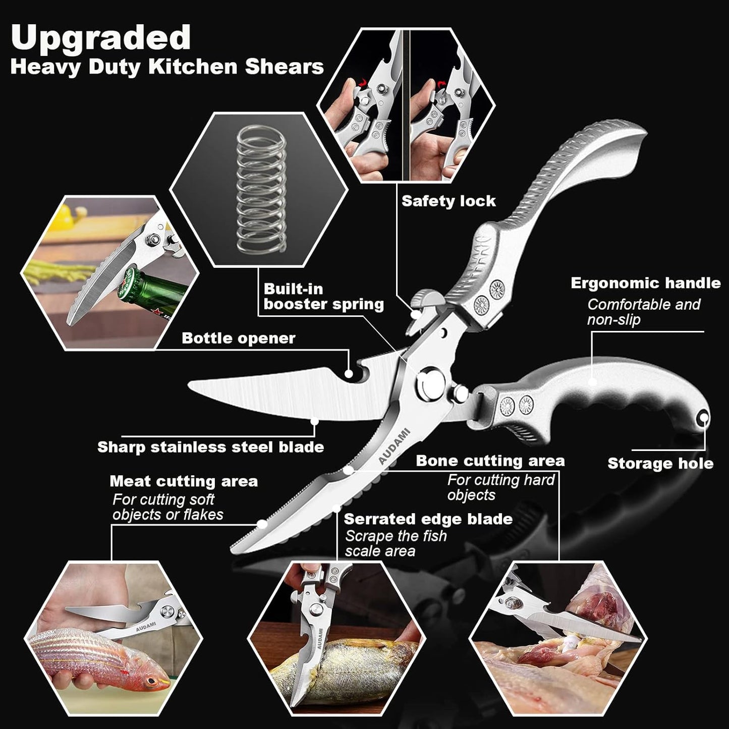 Premium Kitchen Shears 2-Pack Heavy Duty Poultry & Meat Scissors, Bone Shears for Cooking