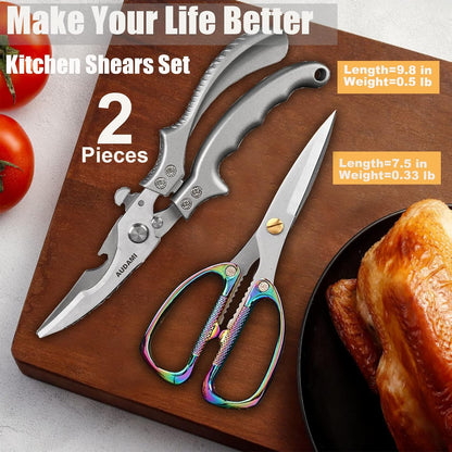Premium Kitchen Shears 2-Pack Heavy Duty Poultry & Meat Scissors, Bone Shears for Cooking