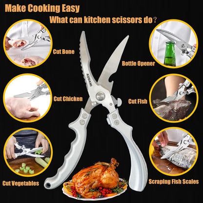 Premium Kitchen Shears 2-Pack Heavy Duty Poultry & Meat Scissors, Bone Shears for Cooking