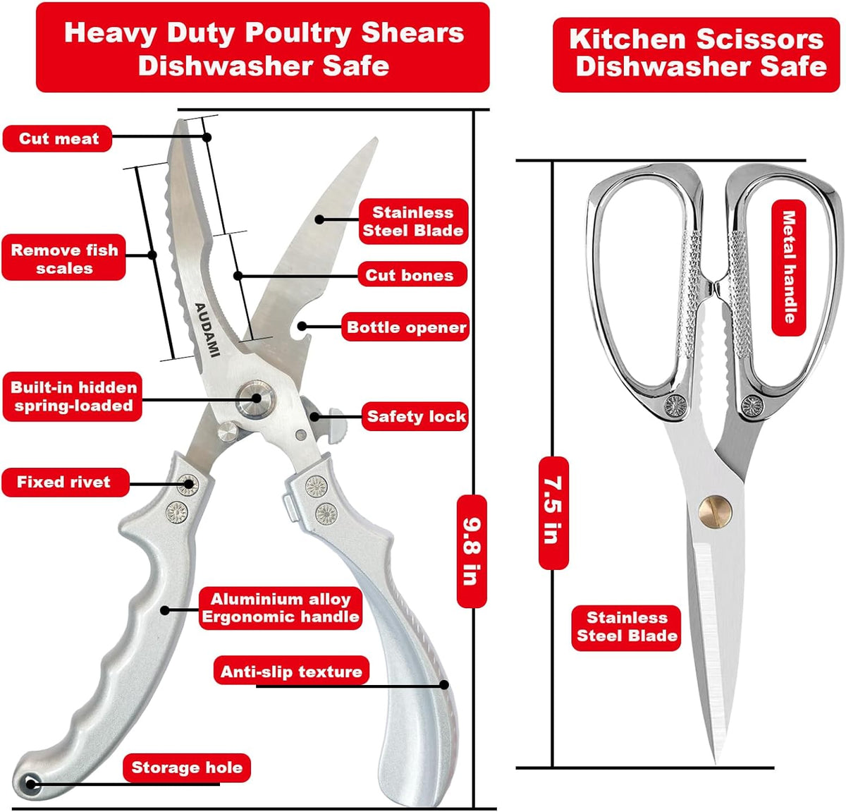 Premium Kitchen Shears 2-Pack Heavy Duty Poultry & Meat Scissors, Bone Shears for Cooking