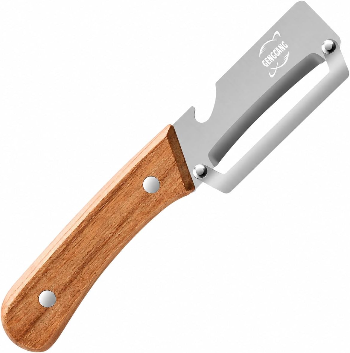 MultiFunctional Vegetable Peeler, Non-Slip Wooden Handle with Sharp Stainless Steel Blade, Built-in Bottle Opener - Perfect Kitchen Peeler For Veggie, Fruit, Potato, Carrot, Apple