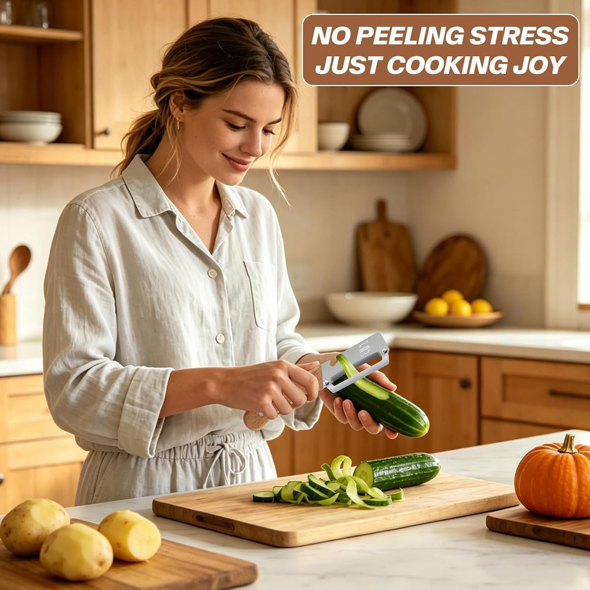 MultiFunctional Vegetable Peeler, Non-Slip Wooden Handle with Sharp Stainless Steel Blade, Built-in Bottle Opener - Perfect Kitchen Peeler For Veggie, Fruit, Potato, Carrot, Apple