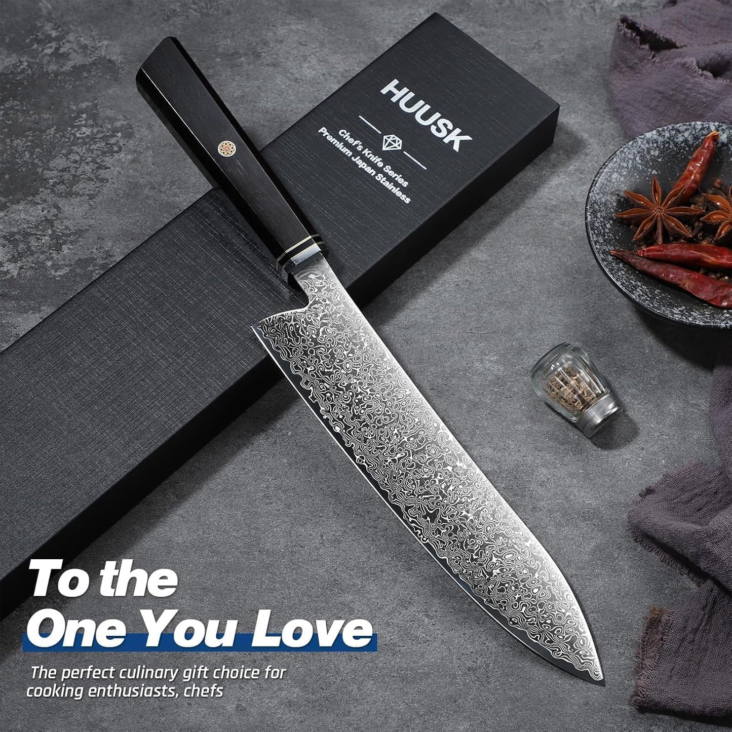 Huusk Damascus Nakiri Knife 7 Inch, Japanese Chopping Chef Knives | Sharp Vegetable Cleaver with Ergonomic Wood Handle, VG10 High-carbon Steel, Birthday Gifts for Men Women