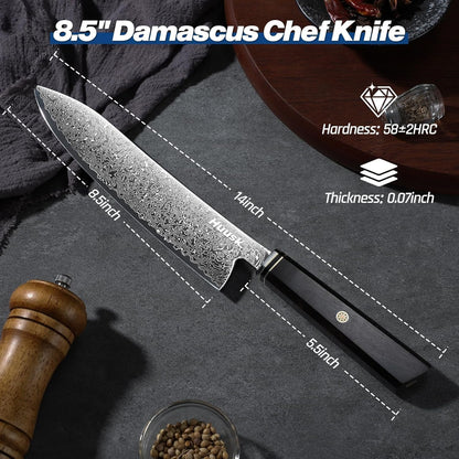 Huusk Damascus Nakiri Knife 7 Inch, Japanese Chopping Chef Knives | Sharp Vegetable Cleaver with Ergonomic Wood Handle, VG10 High-carbon Steel, Birthday Gifts for Men Women