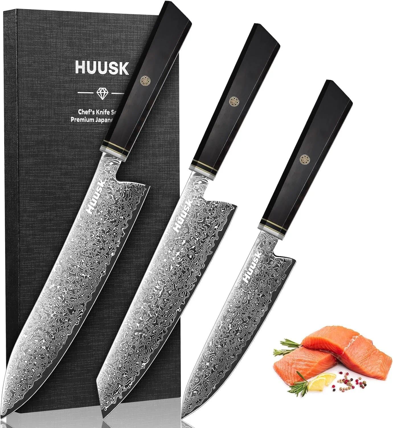 Huusk Damascus Nakiri Knife 7 Inch, Japanese Chopping Chef Knives | Sharp Vegetable Cleaver with Ergonomic Wood Handle, VG10 High-carbon Steel, Birthday Gifts for Men Women