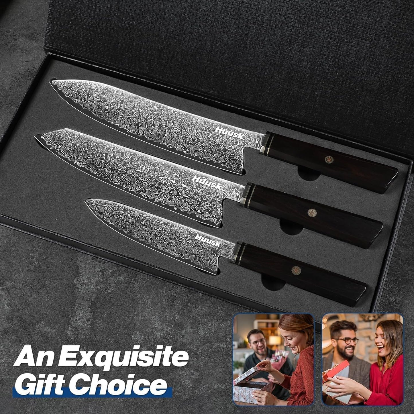 Huusk Damascus Nakiri Knife 7 Inch, Japanese Chopping Chef Knives | Sharp Vegetable Cleaver with Ergonomic Wood Handle, VG10 High-carbon Steel, Birthday Gifts for Men Women