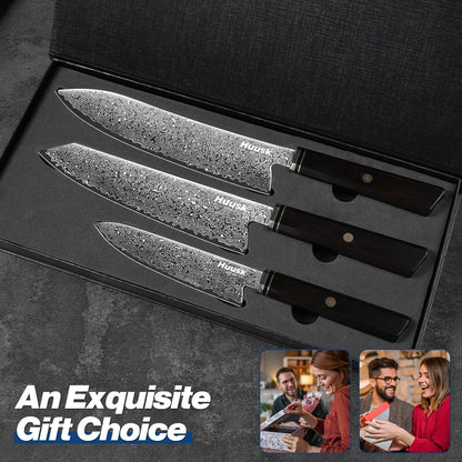 Huusk Damascus Nakiri Knife 7 Inch, Japanese Chopping Chef Knives | Sharp Vegetable Cleaver with Ergonomic Wood Handle, VG10 High-carbon Steel, Birthday Gifts for Men Women