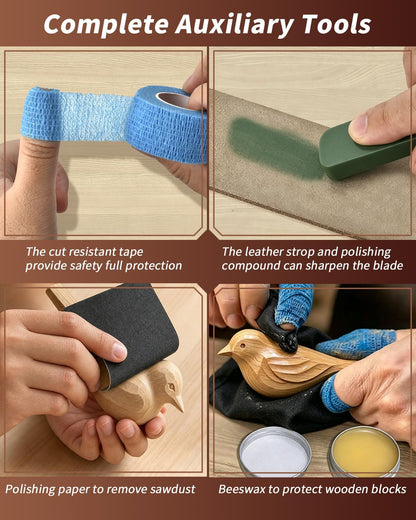 Wood Carving Kit Whittling Kit: Wood Carving Knife Tools with Leather Case