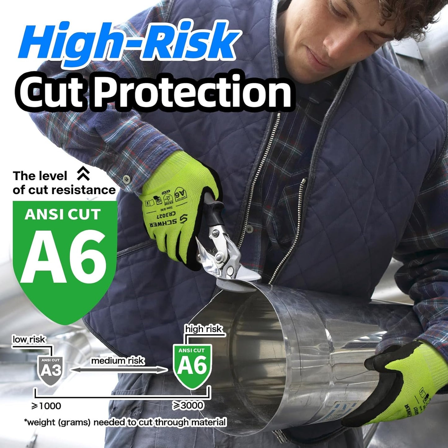 2 Pairs Cut Resistant Gloves ANSI A6/A7 (Send Randomly) Cut Proof Work Gloves, Touchscreen, for Men and Women Used for Woodworking, Glass Cutting, Construction, Cargo Handling, Car Repair, L