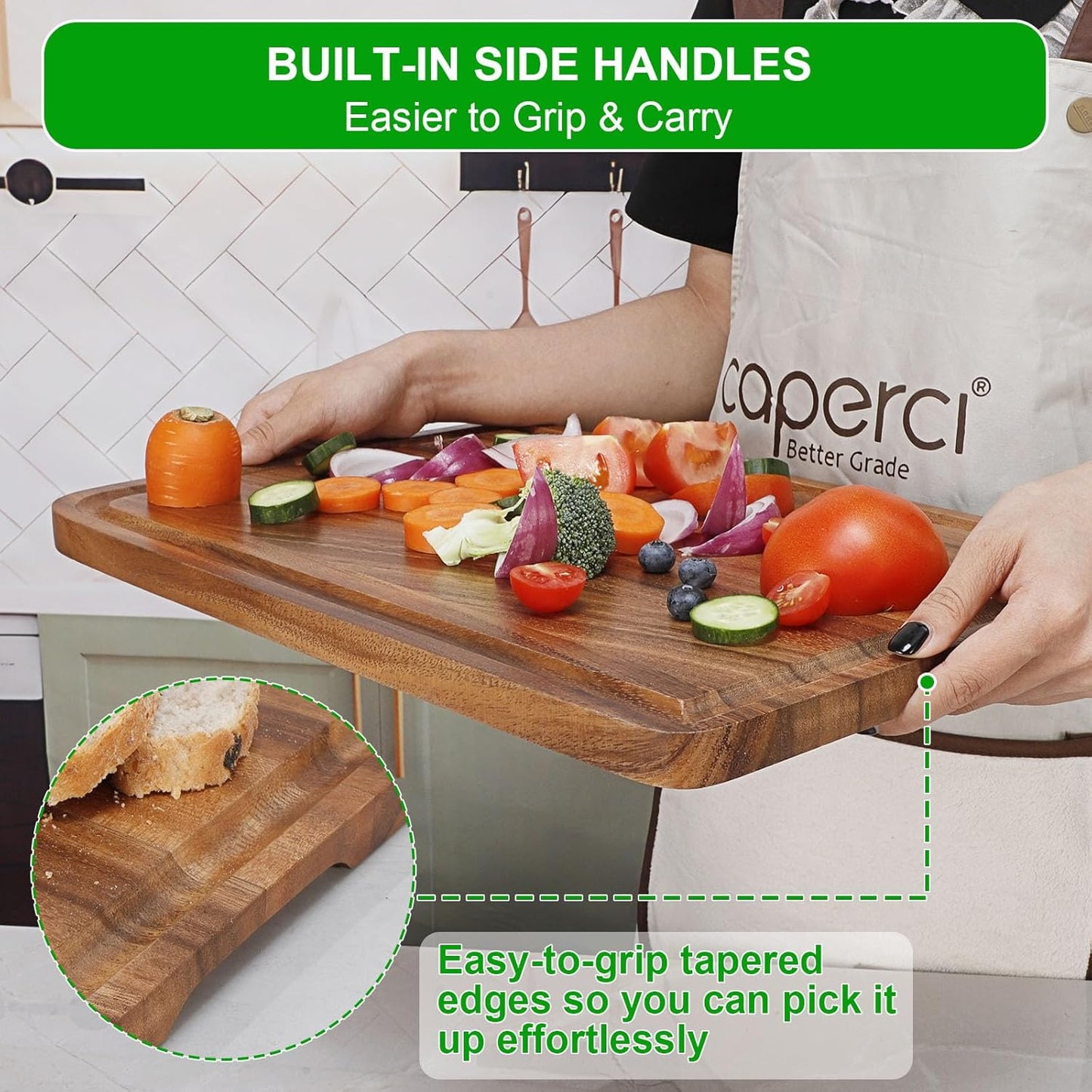 Acacia Wood Cutting Board for Kitchen - Organic Wooden Chopping Serving Board with Deep Juice Groove for Meat (Butcher Block) Veggies, Fruit and Cheese, 17 x 12"