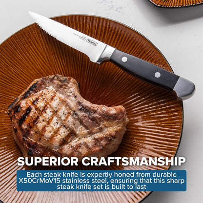 Steak Knife Set, 8 Piece Stainless Steel Knives with ABS Polymer Handles and Wooden Box, Hand Wash Only, Black
