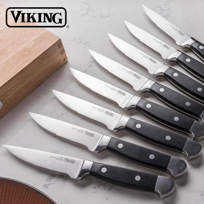 Steak Knife Set, 8 Piece Stainless Steel Knives with ABS Polymer Handles and Wooden Box, Hand Wash Only, Black